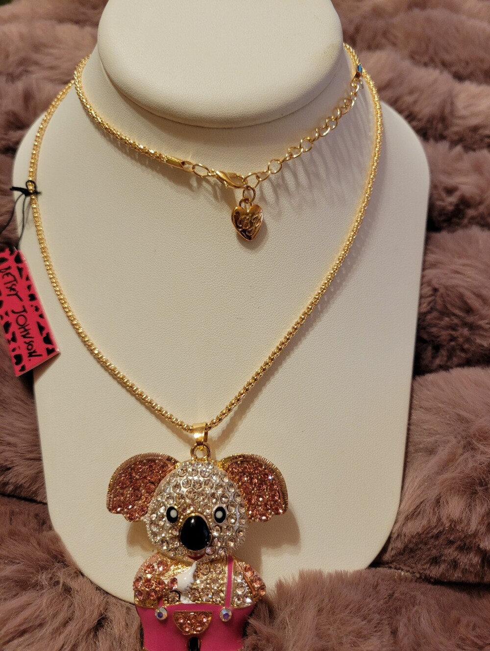 Betsey Johnson Gold and Pink Koala Pendant Necklace